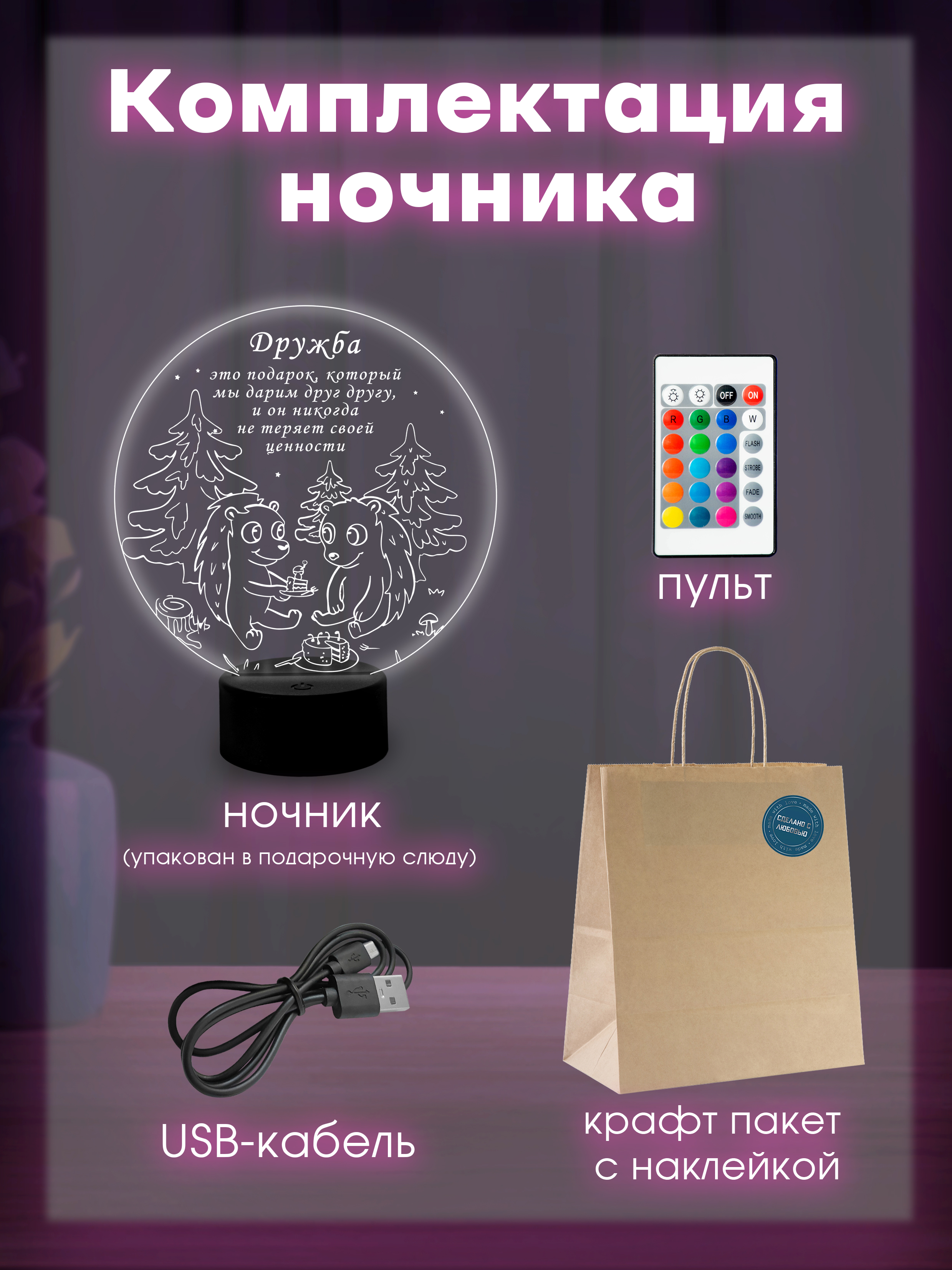 Светильник (ночник) "Друзья" ёжики