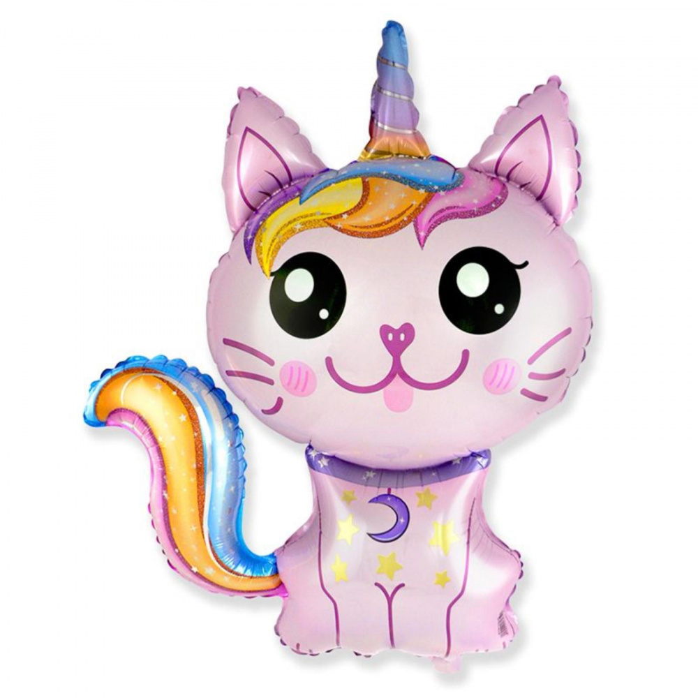 Шар фольгированный 12" «Кошка-единорог», мини-фигура, розовая